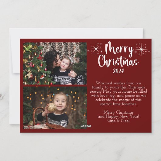 3枚の写真メリークリスマススクリプモダントレッド シーズンカード (裏面)