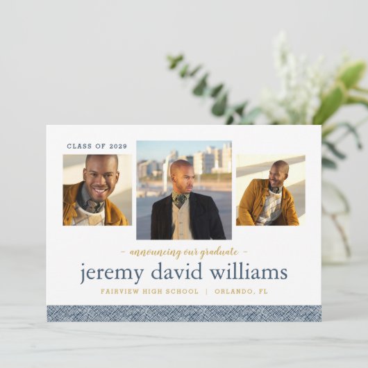 3枚の写真モダンの卒業発表 招待状 (スタンド正面)