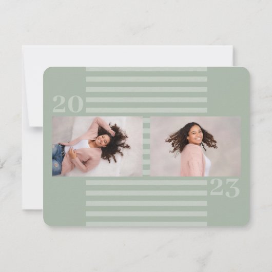 3枚の写真モダンセージストライプズ卒業パーティー 招待状 (裏面)