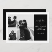 3枚の写真モダンタイポグラフィ白黒結婚の セーブザデート (正面/裏面)