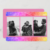3枚の写真ユニコーンピンク結婚抽象芸術 招待状 (正面/裏面)