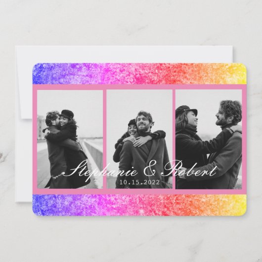 3枚の写真ユニコーンピンク結婚抽象芸術 招待状 (正面)