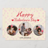 3枚の写真ラウンドコラージュのバレンタインデーのカップル シーズンカード (正面/裏面)