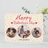 3枚の写真ラウンドコラージュのバレンタインデーのカップル シーズンカード (スタンド正面)