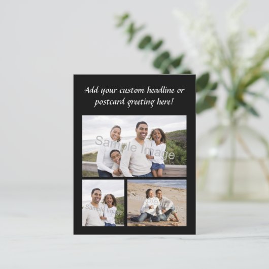 3枚の写真付きコラージュカスタムはがき ポストカード (スタンド正面)