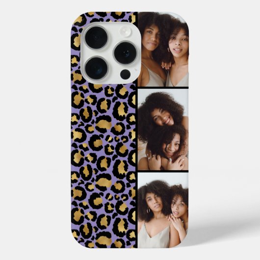 3枚の写真入りパープルゴールドヒョウ柄 Case-Mate iPhoneケース (裏面)