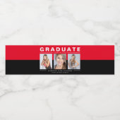 3枚の写真卒業コラージュ赤と黒水 ペットボトルラベル (シングルラベル)