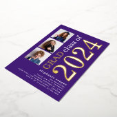 3枚の写真卒業2025紫の金ゴールド実在 箔招待状 (回転した状態)