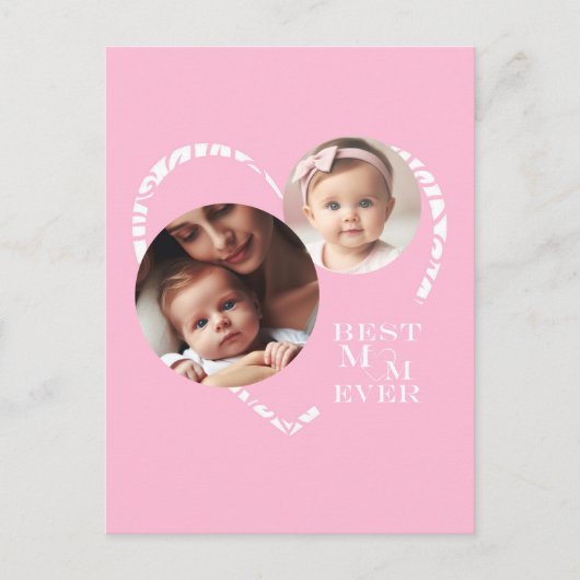 3枚の写真最高の「お母さん」かわいいピンクと白のハート ポストカード (正面)