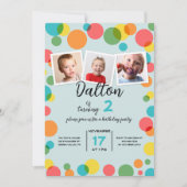 3枚の写真水玉模様任意の年齢誕生日 招待状 (正面)