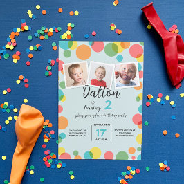 3枚の写真水玉模様任意の年齢誕生日 招待状