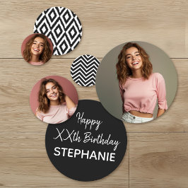 3枚の写真白黒パターンハッピーバースデーパーティー コンフェッティ