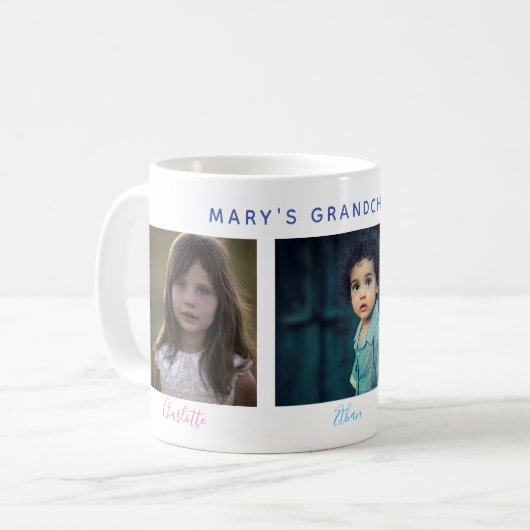3枚の写真素晴らし孫の名前スクリプトフォントの種類 コーヒーマグカップ (正面左)