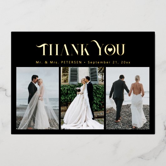 3枚の写真結婚金ゴールドフォイルエレガントカード 箔招待状 (正面)