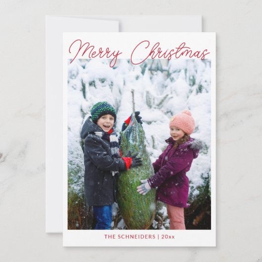 3枚の写真縦赤スクリプトメリークリスマス シーズンカード (正面)