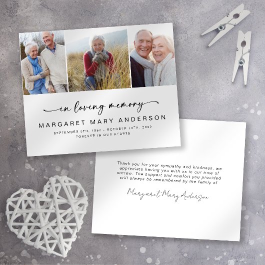 3枚の写真葬式悔やみや弔慰サンキューカード チラシ