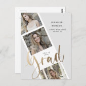 3枚の写真金ゴールドの卒業写真の発表 ポストカード (正面/裏面)