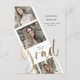 3枚の写真金ゴールドの卒業写真の発表 ポストカード