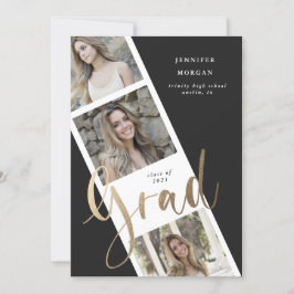 3枚の写真金ゴールドの卒業写真の発表 招待状