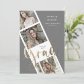 3枚の写真金ゴールドの卒業写真の発表 招待状 (スタンド正面)