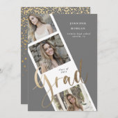 3枚の写真金ゴールドの卒業写真の発表 招待状 (正面/裏面)