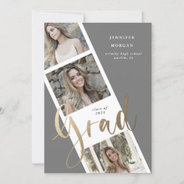 3枚の写真金ゴールドの卒業写真の発表 招待状