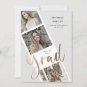 3枚の写真金ゴールドの卒業写真の発表 招待状 (正面)