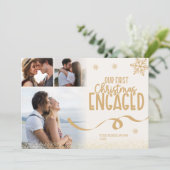 3枚の写真金ゴールドグリッター初めてのクリスマス 婚約した シーズンカード (スタンド正面)