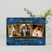 3枚の写真銀河系オーバーレイ日付フォイルInvを保存 箔招待状 (立ち正面)