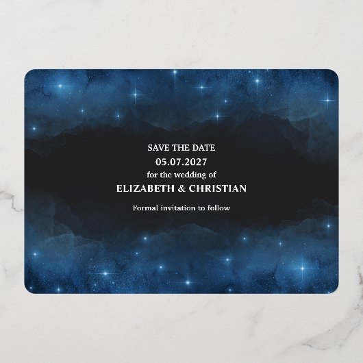 3枚の写真銀河系オーバーレイ日付フォイルInvを保存 箔招待状 (裏面)