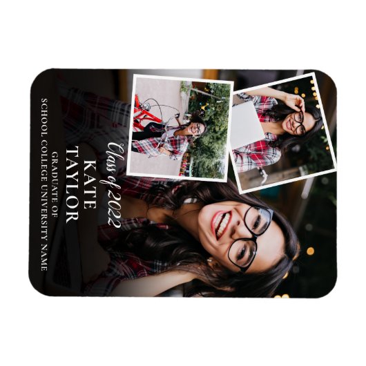 3枚の写真集の卒モダン業発表 マグネット (横)