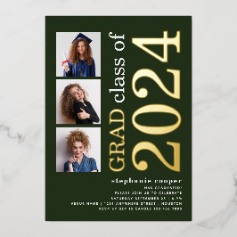 3枚の写真2025年卒業グリーン実在金ゴールド 箔招待状