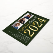 3枚の写真2025年卒業グリーン実在金ゴールド 箔招待状 (回転した状態)