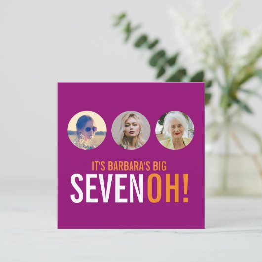 3枚の写真70th SEVANOH！写真の誕生日招待状 招待状 (スタンド正面)