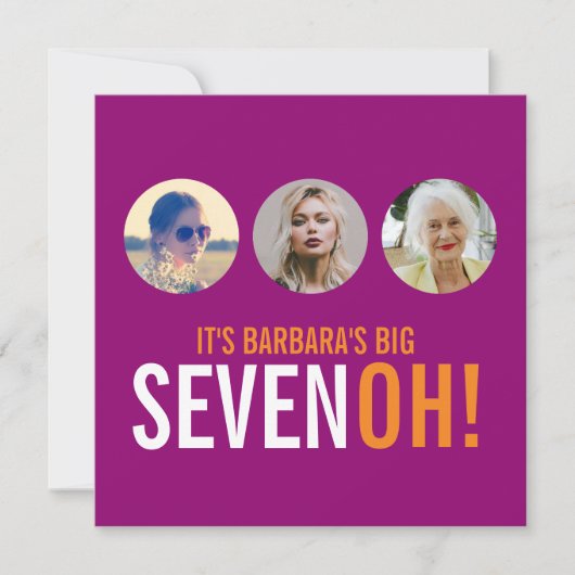 3枚の写真70th SEVANOH!写真の誕生日招待状 招待状 (正面)