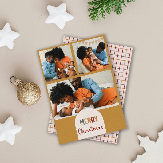 3枚の写真 カスタム モダン カラフル メリークリスマス シーズンカード