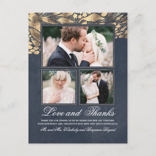 3枚の写真 ゴールドとネイビーの結婚式 お礼 ポストカード