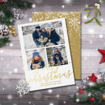 3枚の写真 ゴールドスクリプト メリークリスマス ゴールド