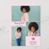 3枚の写真 |シンプルと2022モダン年卒業 招待状 (正面/裏面)