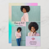 3枚の写真 |シンプルと2022モダン年卒業 招待状 (正面/裏面)