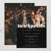 3枚の写真 タイポグラフィ 新婚 カップル 発表 黒 招待状 (正面/裏面)