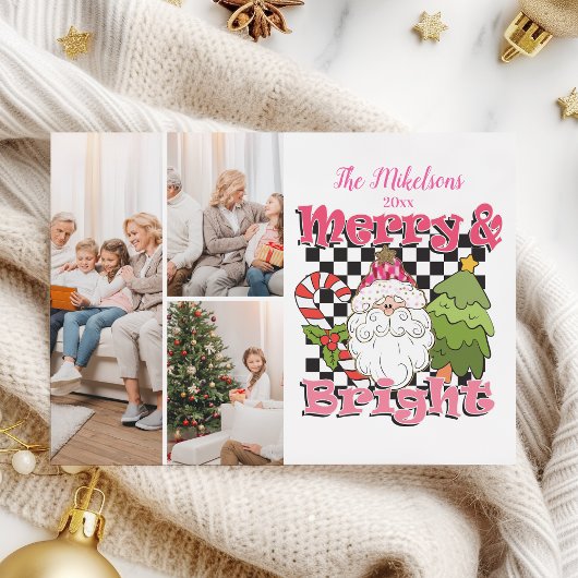 3枚の写真 チェッカーボード柄のMerry & Bright クリスマス