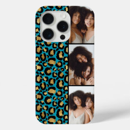 3枚の写真 ティールとゴールドのヒョウ柄プリント iPhone 15 PROケース