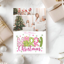 3枚の写真 ピンク グリーン リボン ツリー メリークリスマス シーズンカード