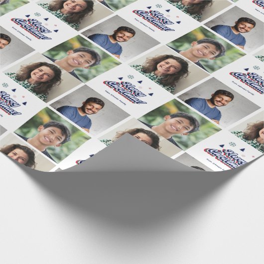 3枚の写真 ファミリー コラージュ レトロ クリスマス タイポグラフィ ラッピングペーパー (角)