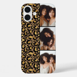 3枚の写真 ブラウン＆ゴールドのヒョウ柄 iPhone 16 PLUSケース