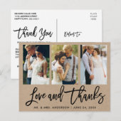 3枚の写真 ブラシスクリプト 結婚式 ラブ サンクス クラフト ポストカード (正面/裏面)