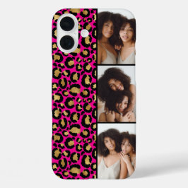 3枚の写真 ホットピンク＆ゴールド レオパードプリント iPhone 16 PLUSケース