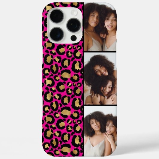 3枚の写真 ホットピンク ヒョウ柄 ゴールド Case-Mate iPhoneケース (裏面)