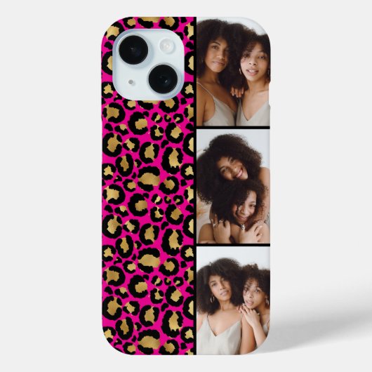 3枚の写真 ホットピンク ヒョウ柄 ゴールド Case-Mate iPhoneケース (裏面)